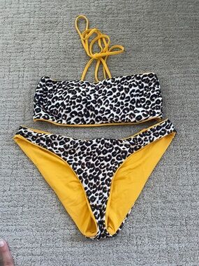 "Everything But Water" Reversible Leopard Print Bikini with Mustard Yellow Trim